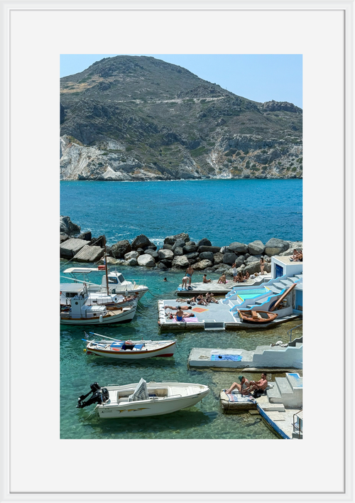 Midday on the water at Mandrakia fishing village, Milos, Greece – photographic wall art print