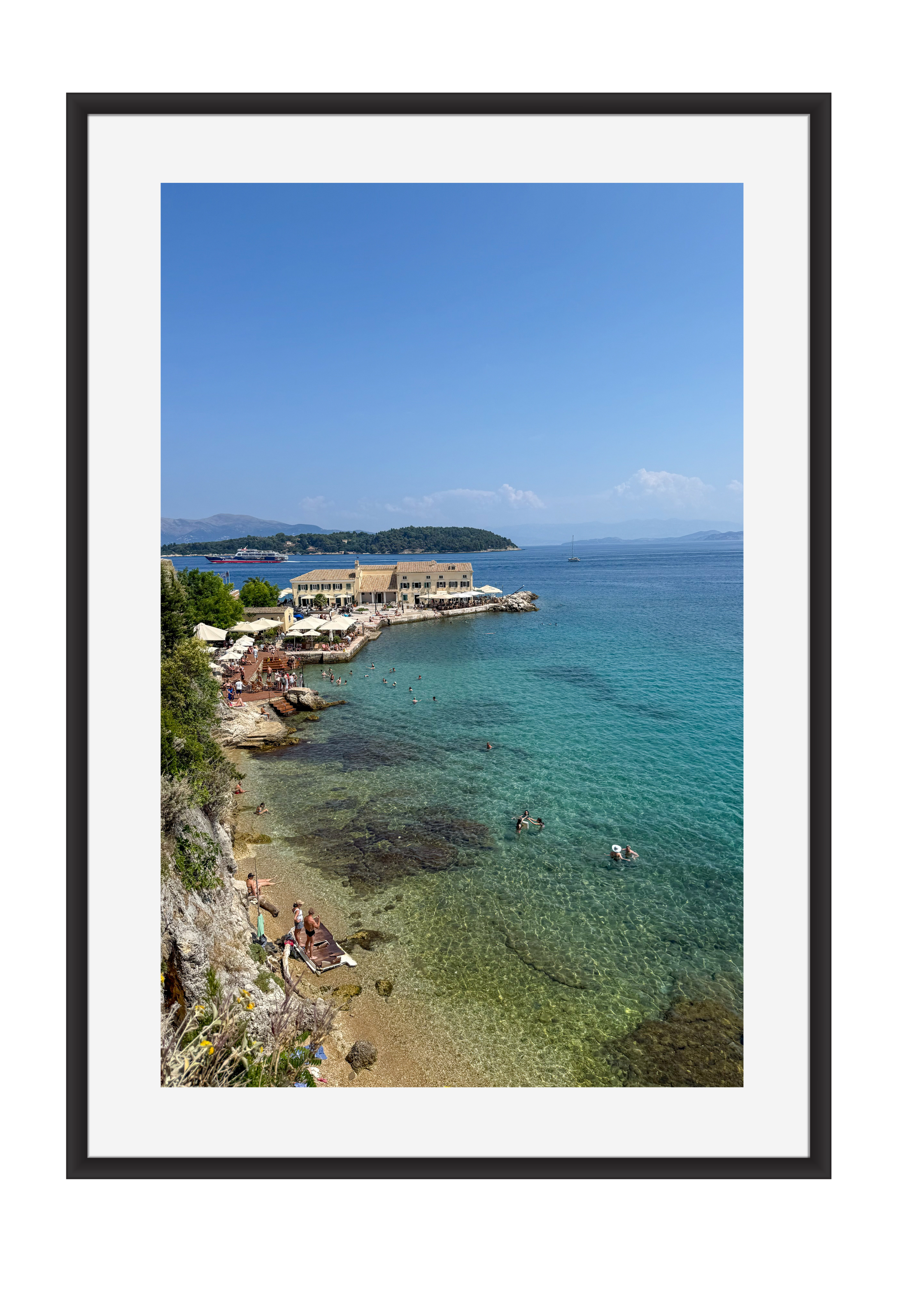 Swimmers in the clear waters of Corfu, Greece – photographic wall art print