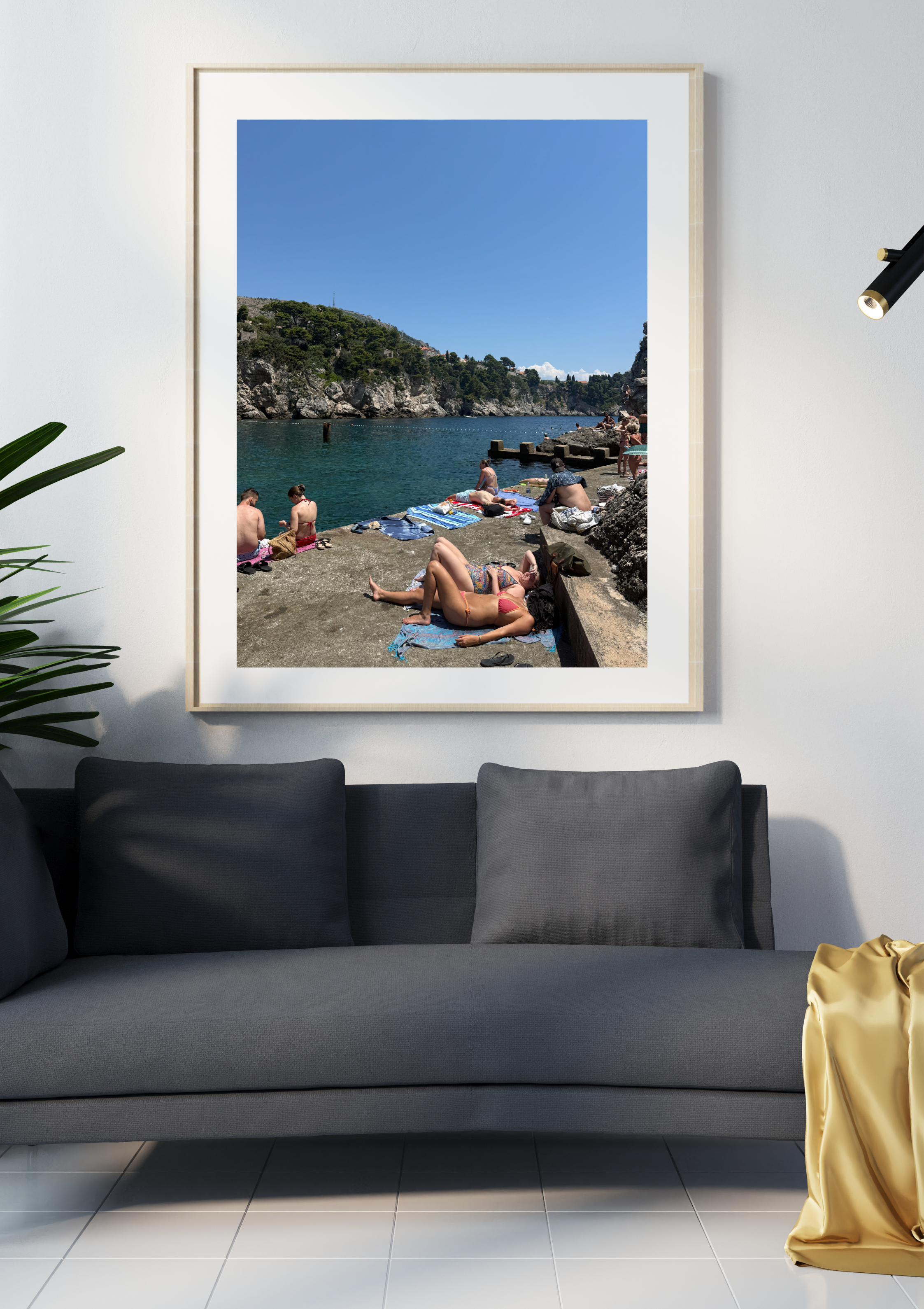 Swimmers below the old city walls of Dubrovnik – photographic wall art print