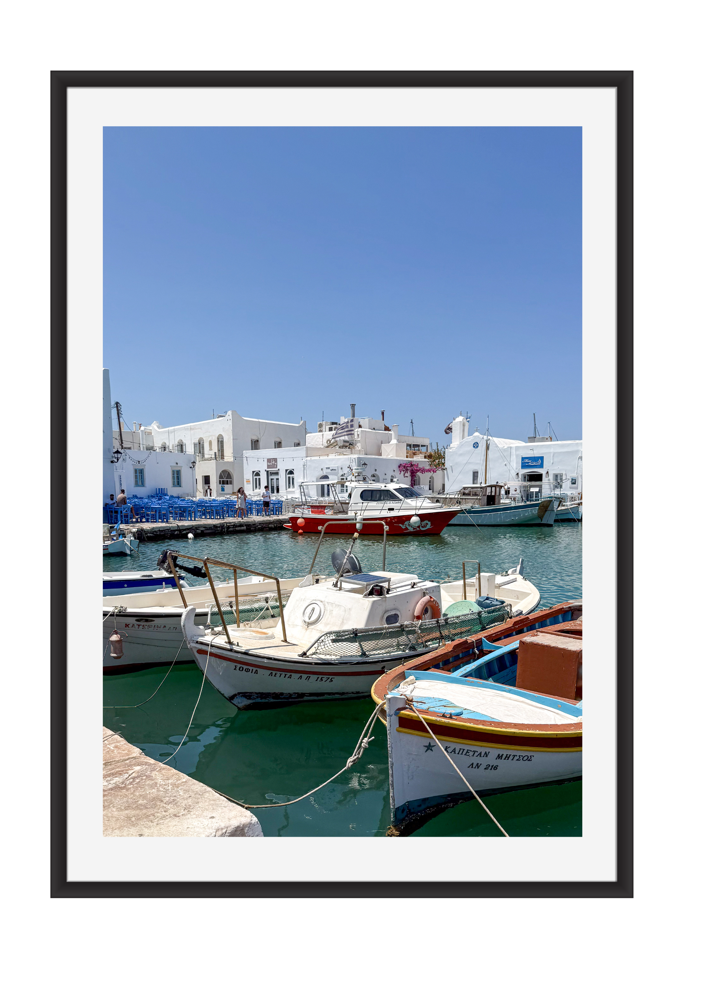 Dockside in the harbour at Naousa, Paros – photographic wall art print