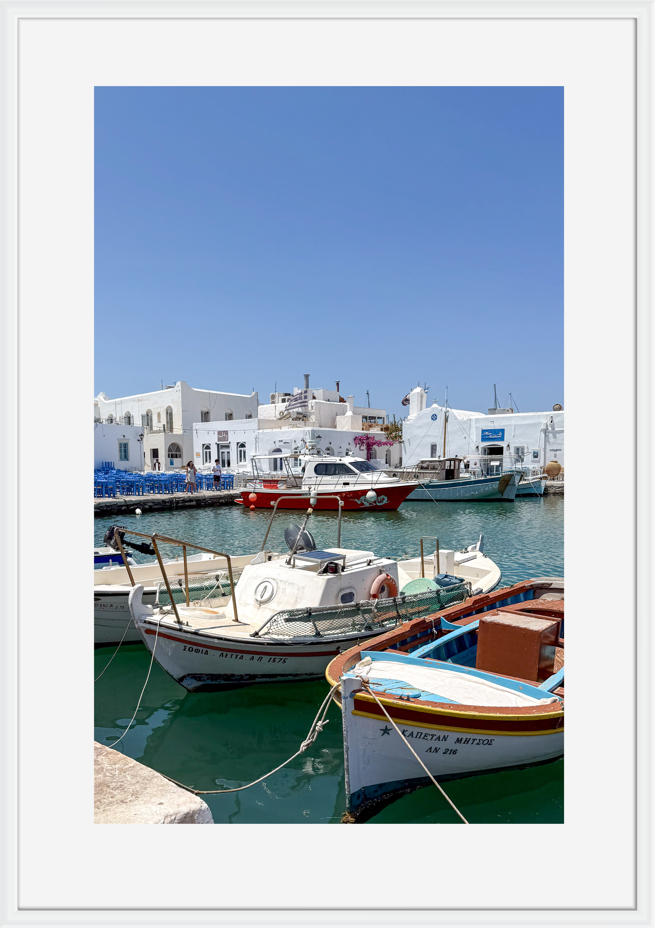 Dockside in the harbour at Naousa, Paros – photographic wall art print