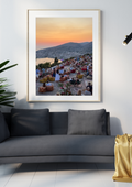 View from Lekursi Castle over the Albanian coast at dusk – photographic wall art print