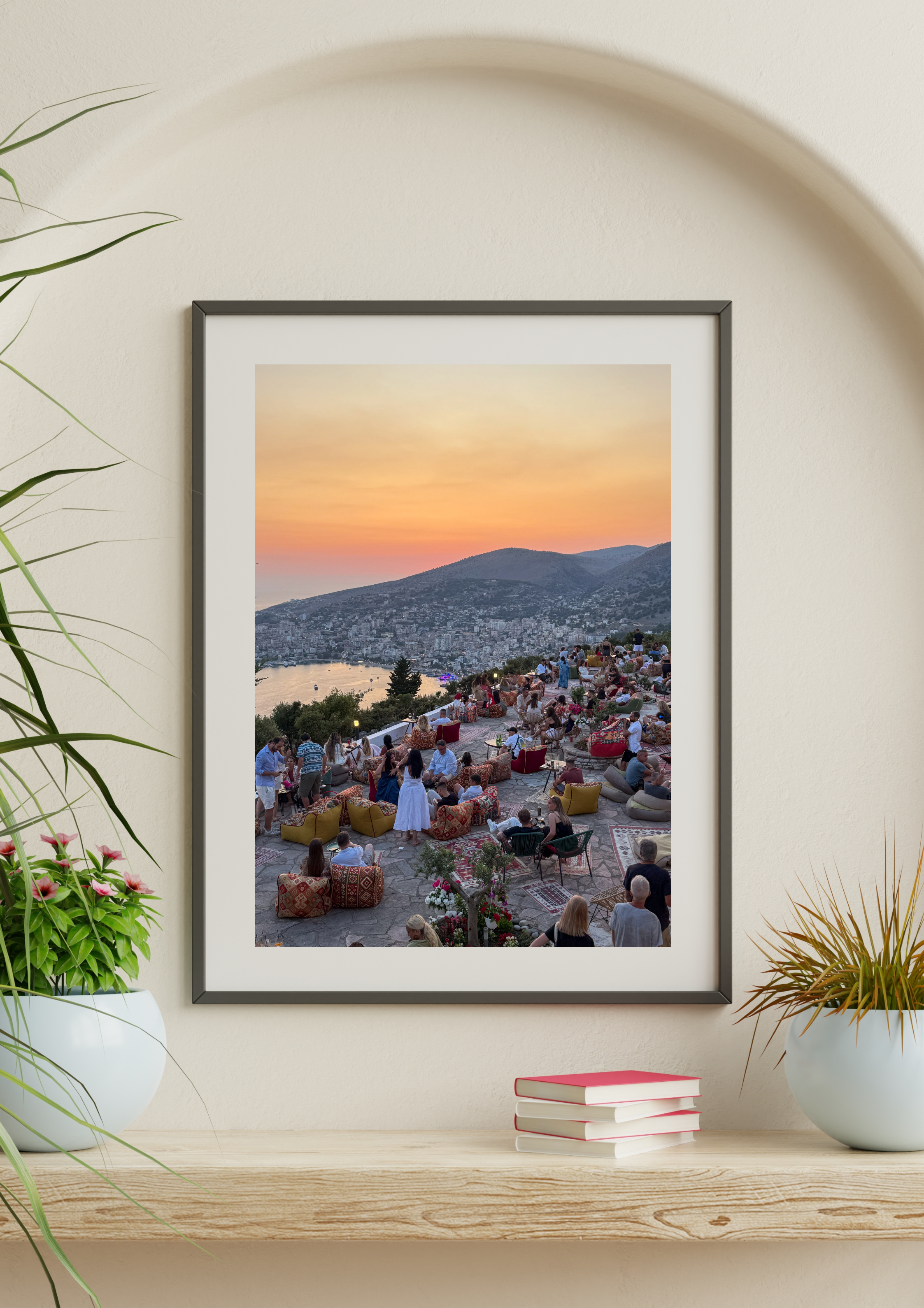 View from Lekursi Castle over the Albanian coast at dusk – photographic wall art print