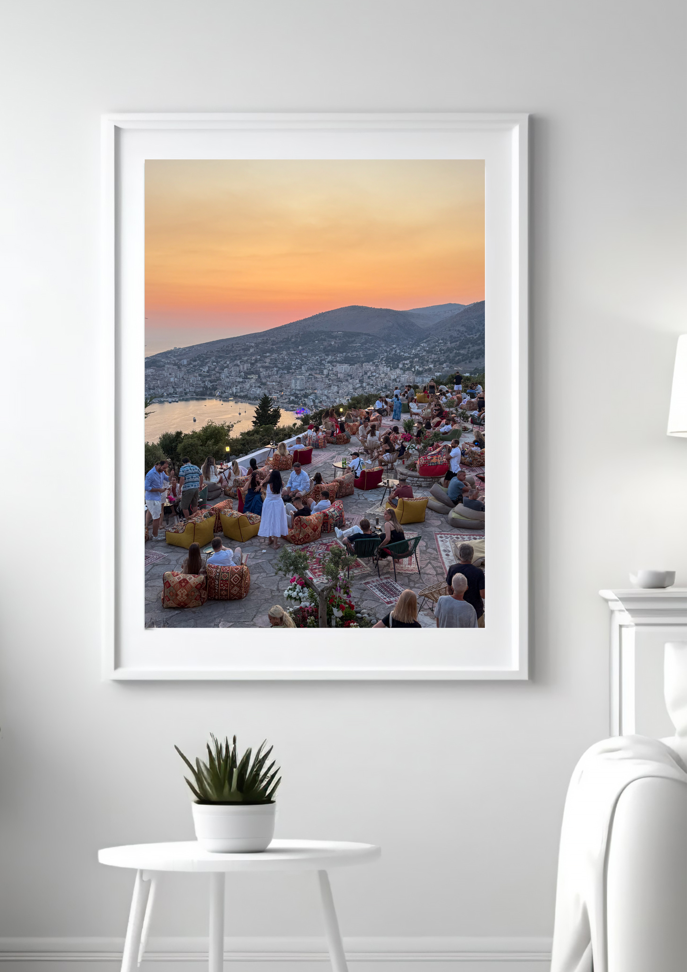 View from Lekursi Castle over the Albanian coast at dusk – photographic wall art print
