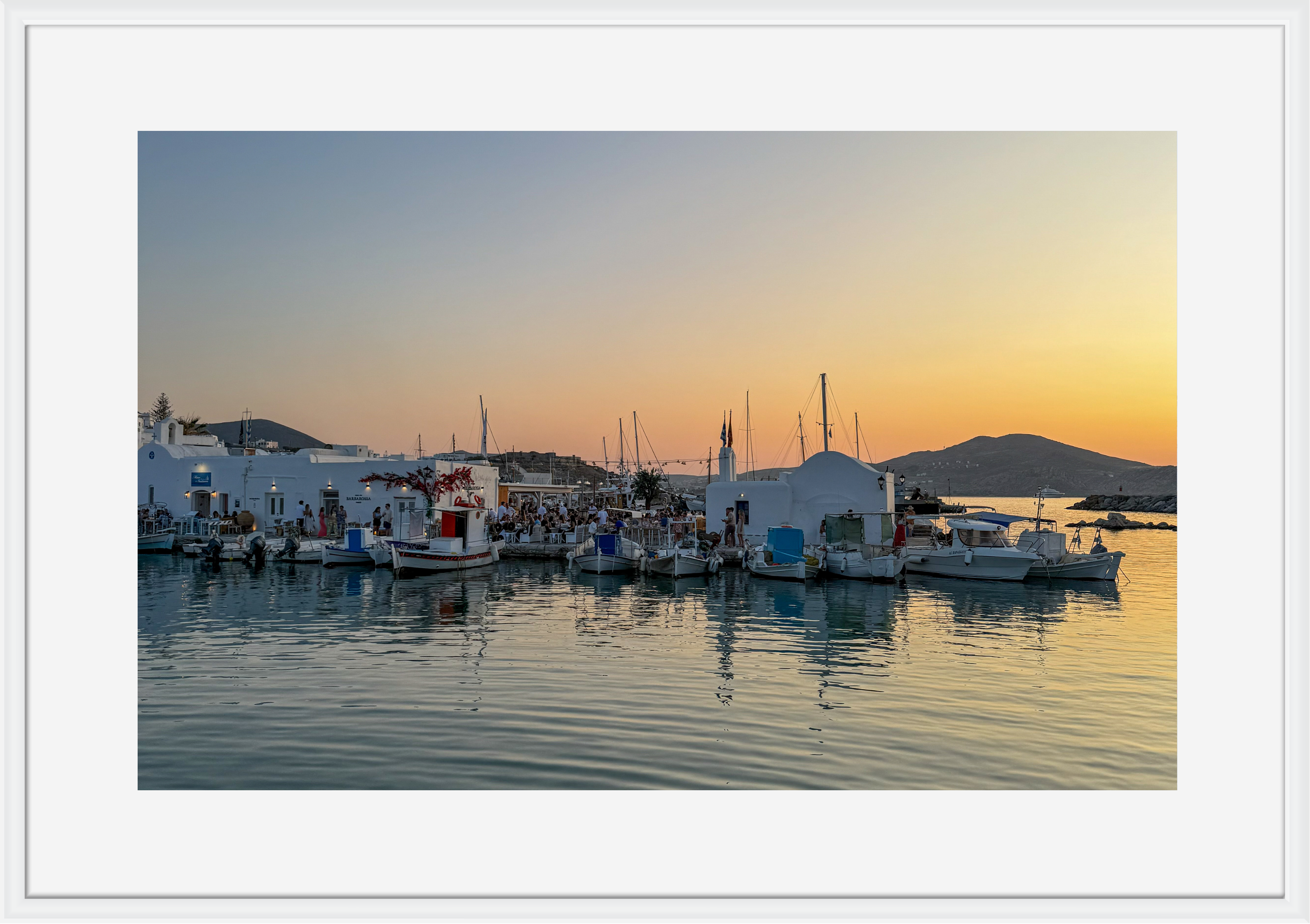 Marina at Mandrakia, Milos at sunset – photographic wall art print
