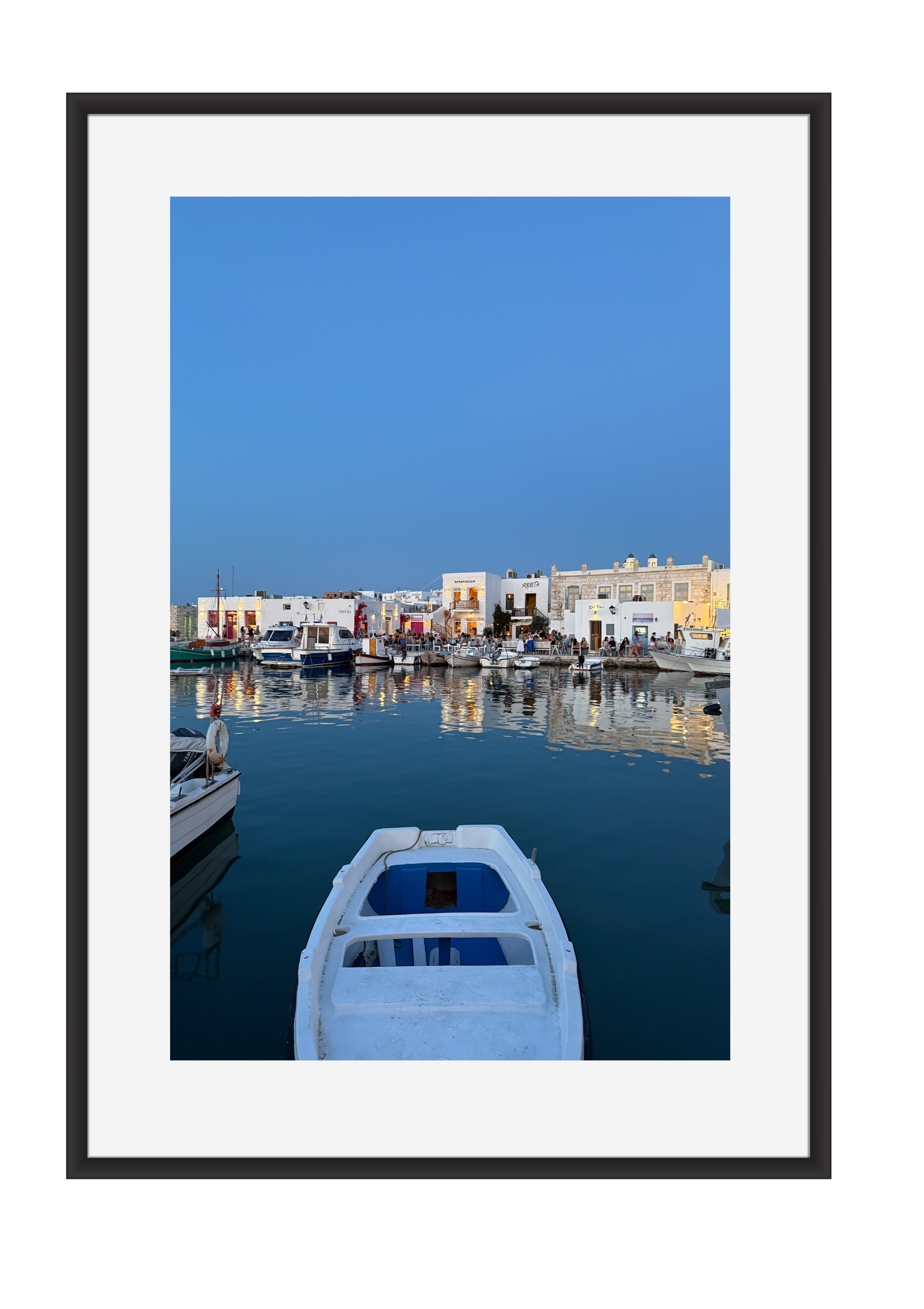 Evening light reflected on still water at Mandrakia, Milos – photographic wall art print