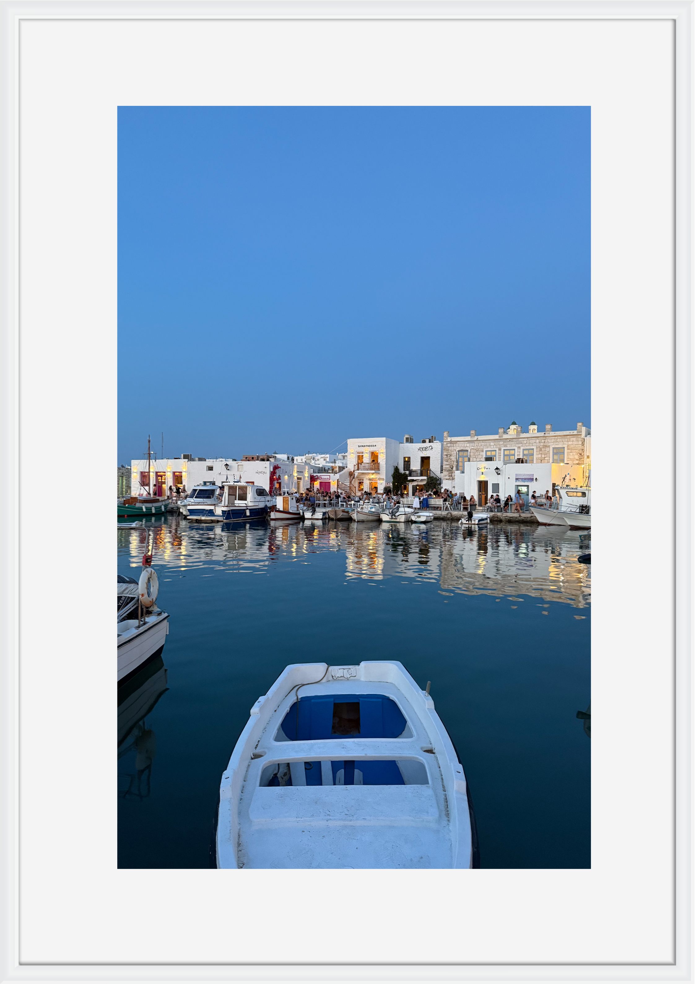 Evening light reflected on still water at Mandrakia, Milos – photographic wall art print