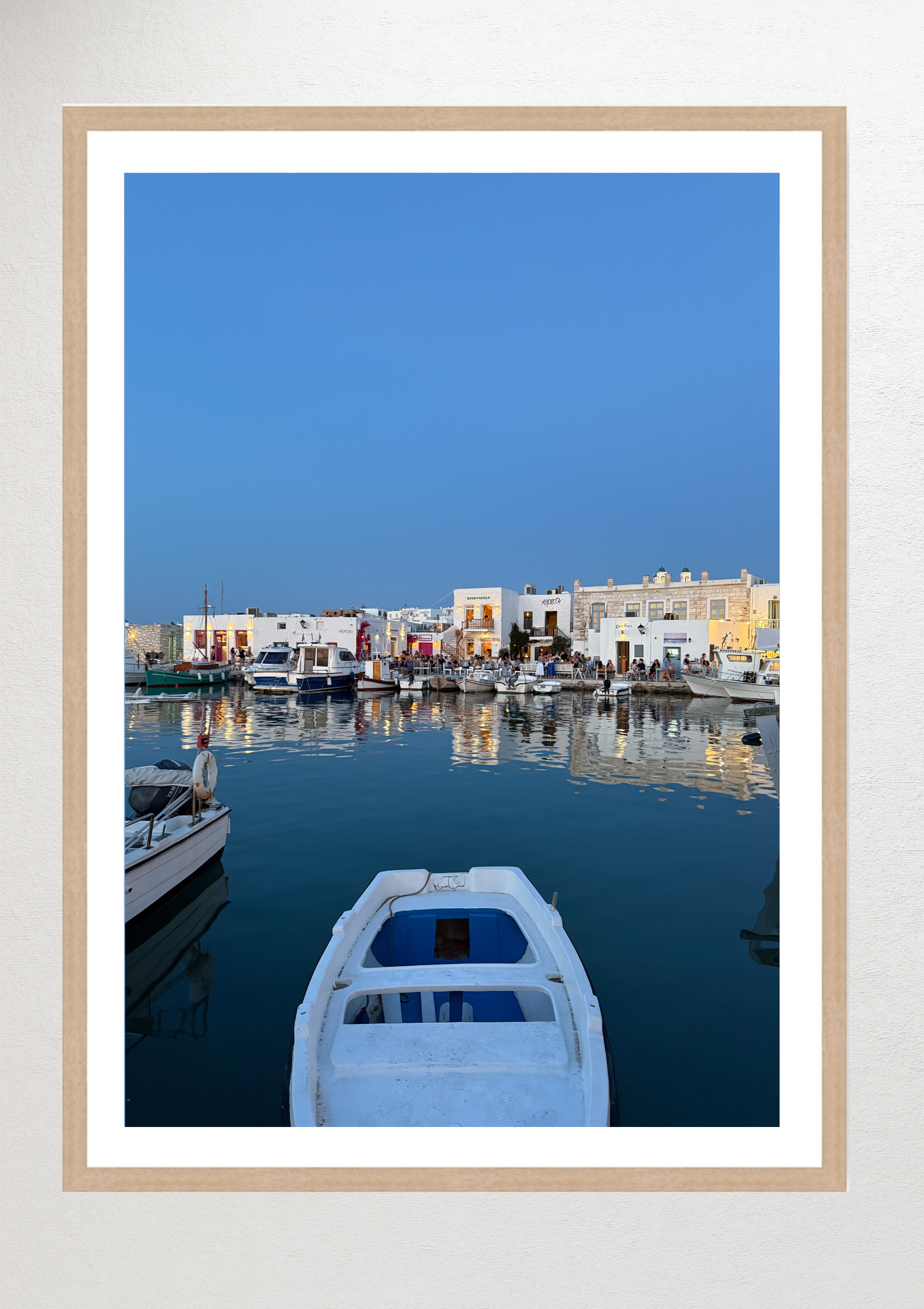 Evening light reflected on still water at Mandrakia, Milos – photographic wall art print