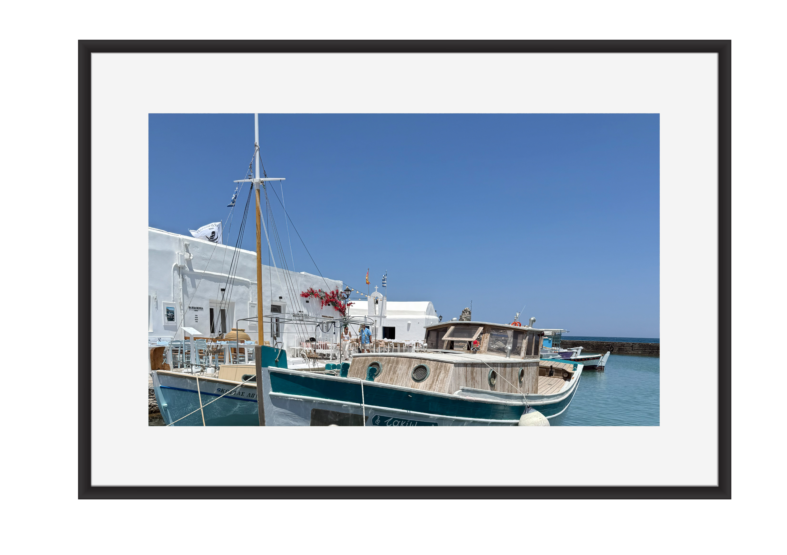 Fishing boats in the old harbour at Naousa, Paros – photographic wall art print