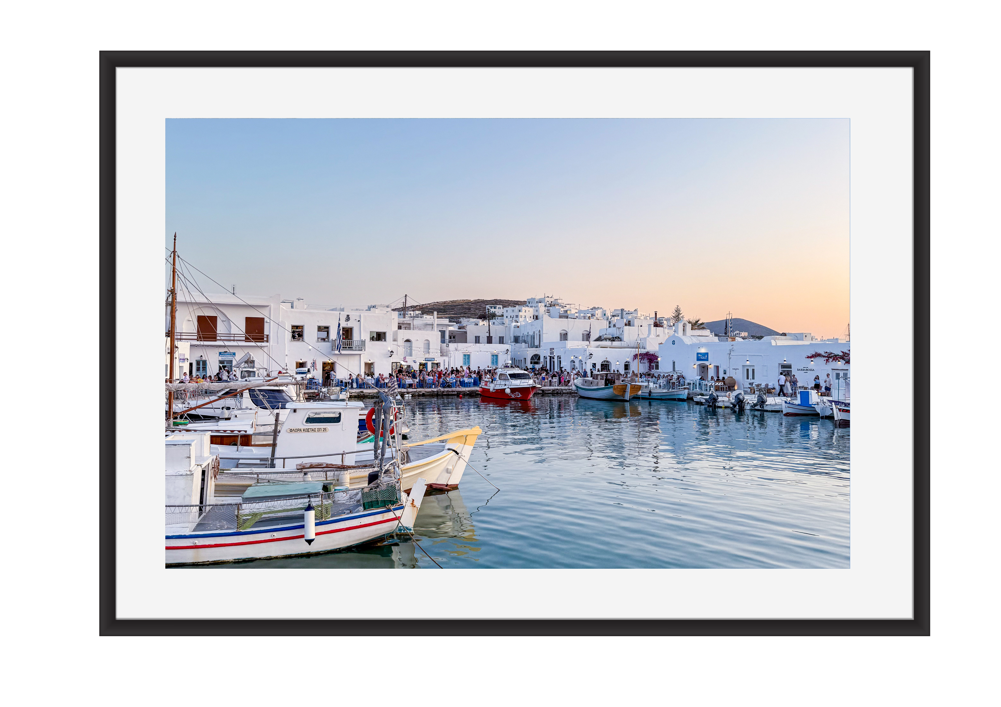 Golden hour over Naousa Harbour, Paros, Greece – photographic wall art print