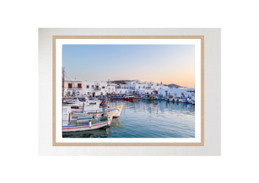Golden hour over Naousa Harbour, Paros, Greece – photographic wall art print