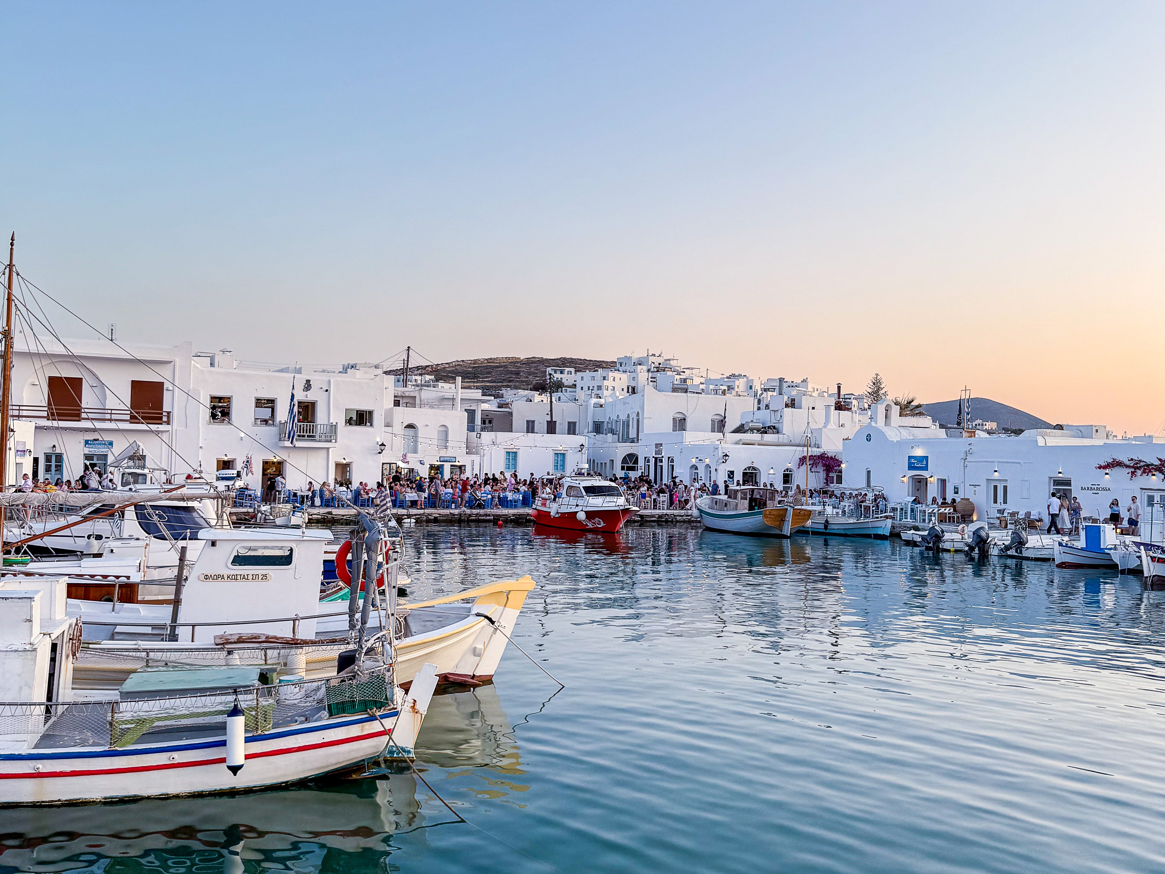 Golden hour over Naousa Harbour, Paros, Greece – photographic wall art print