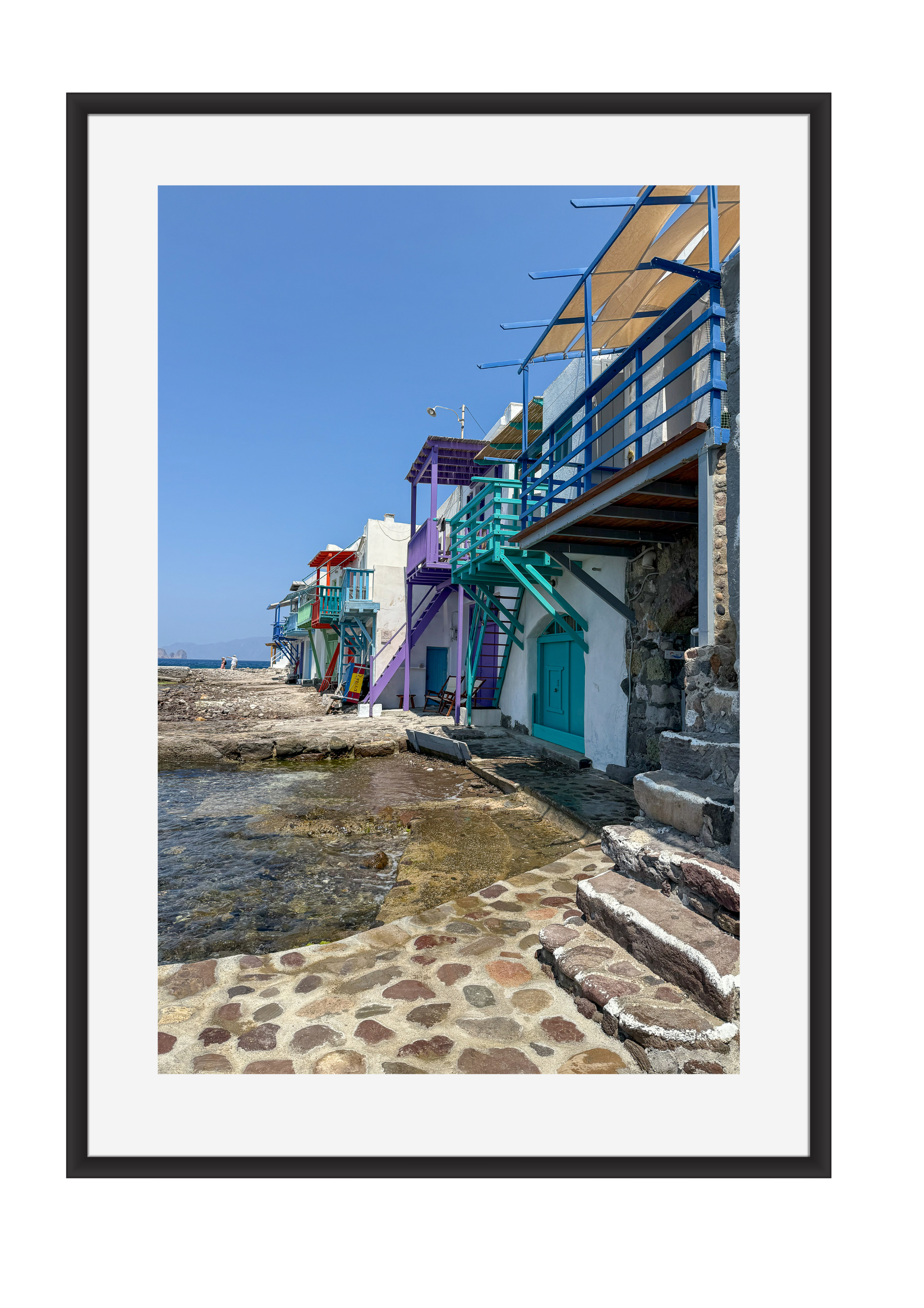 Steps leading into clear water at Klima, Milos – photographic wall art print