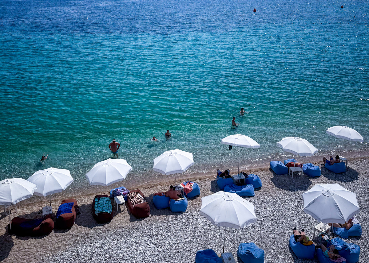 Pebble beach at Himare, Albania, landscape format – photographic wall art print