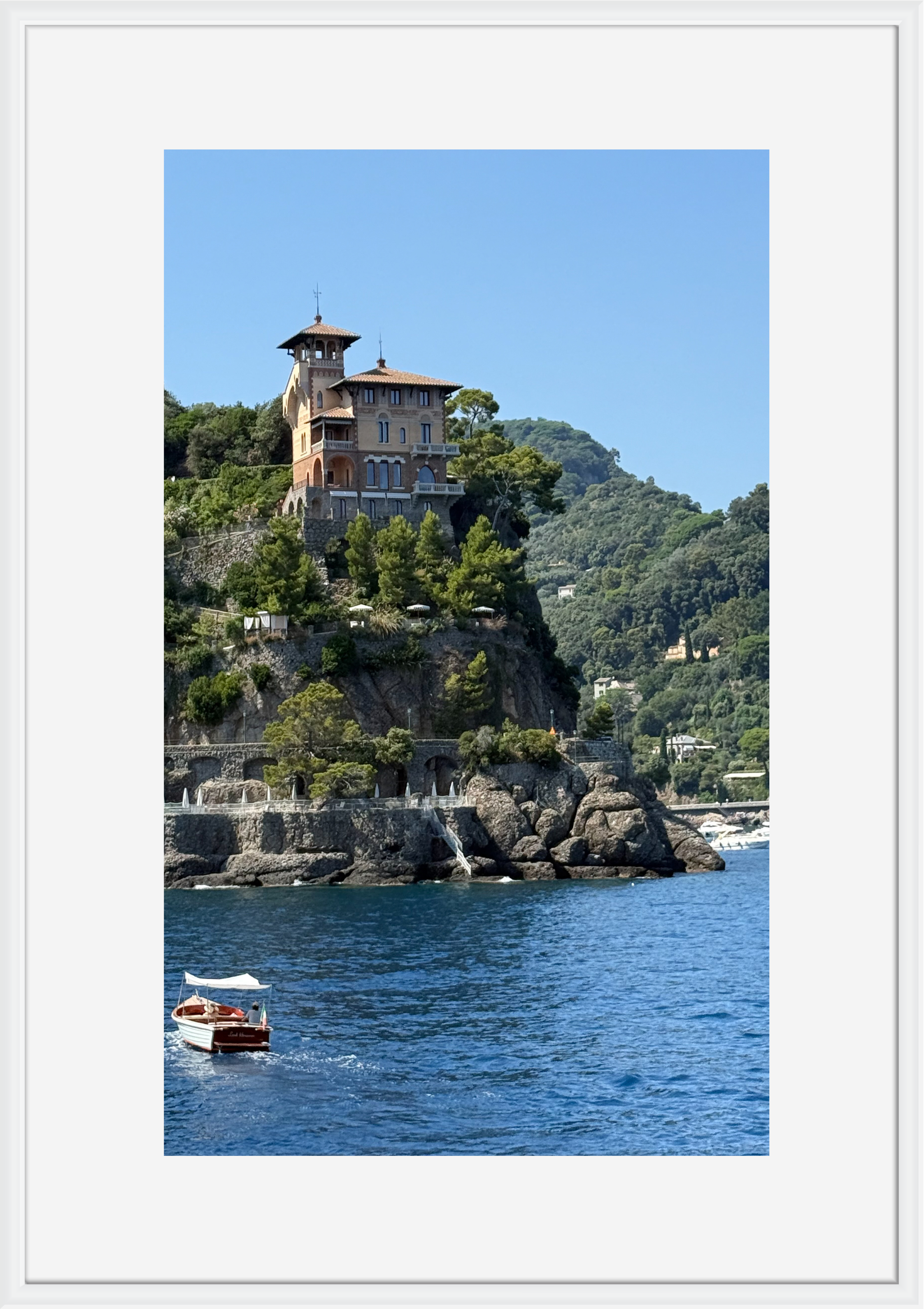 Coastline rising above Portofino, Italy – photographic wall art print
