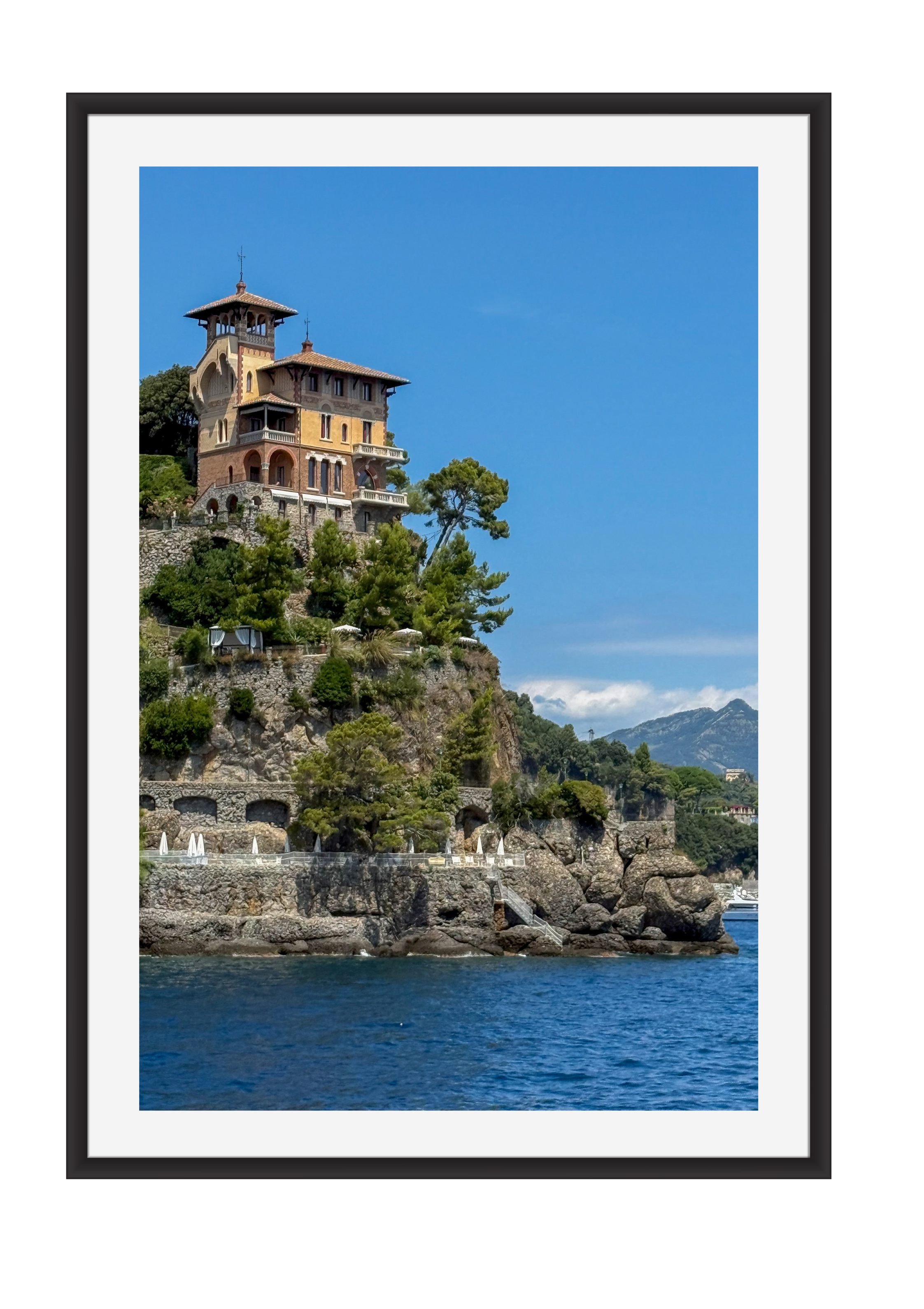 Coastline rising above Portofino, Italy – photographic wall art print