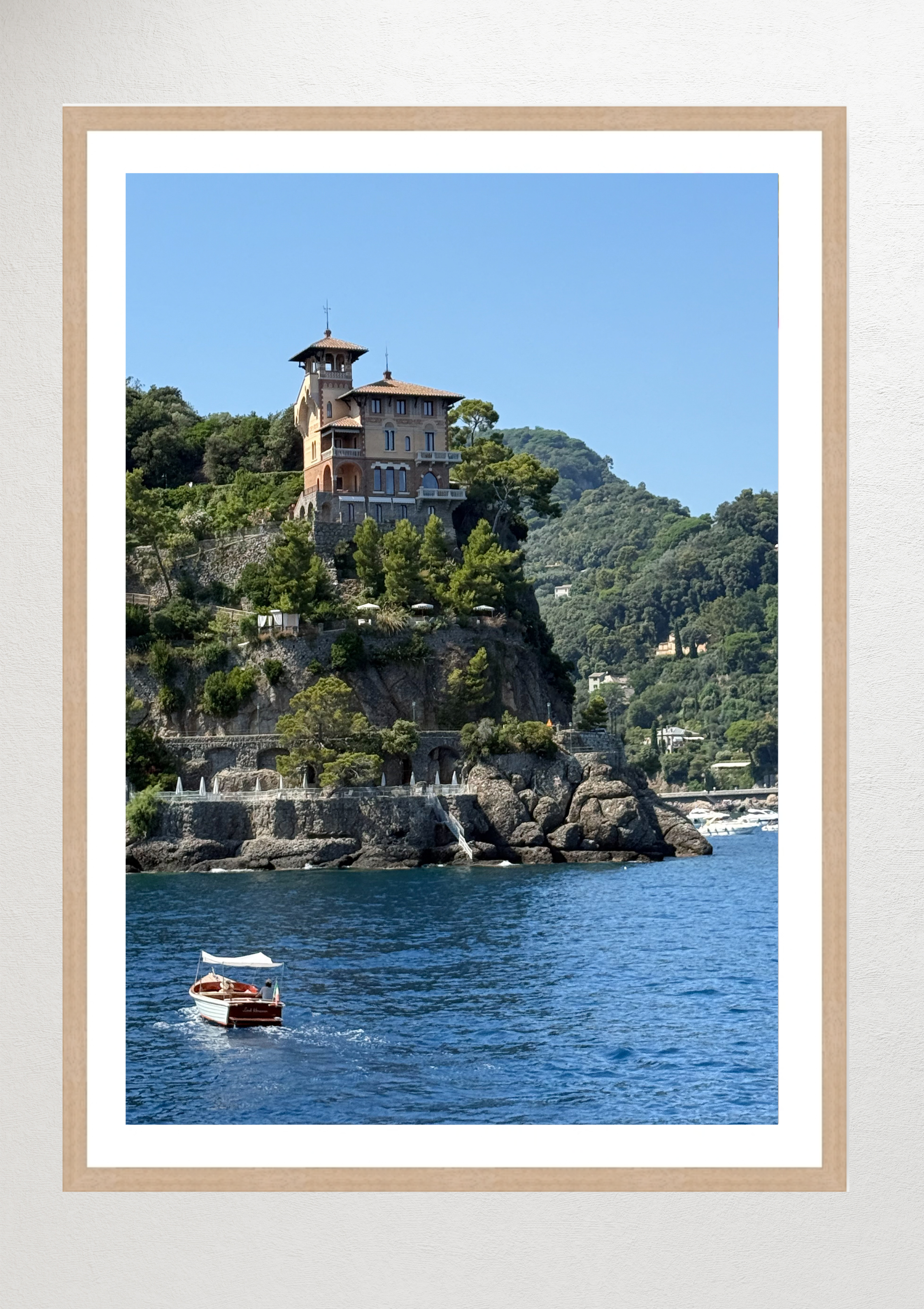Coastline rising above Portofino, Italy – photographic wall art print