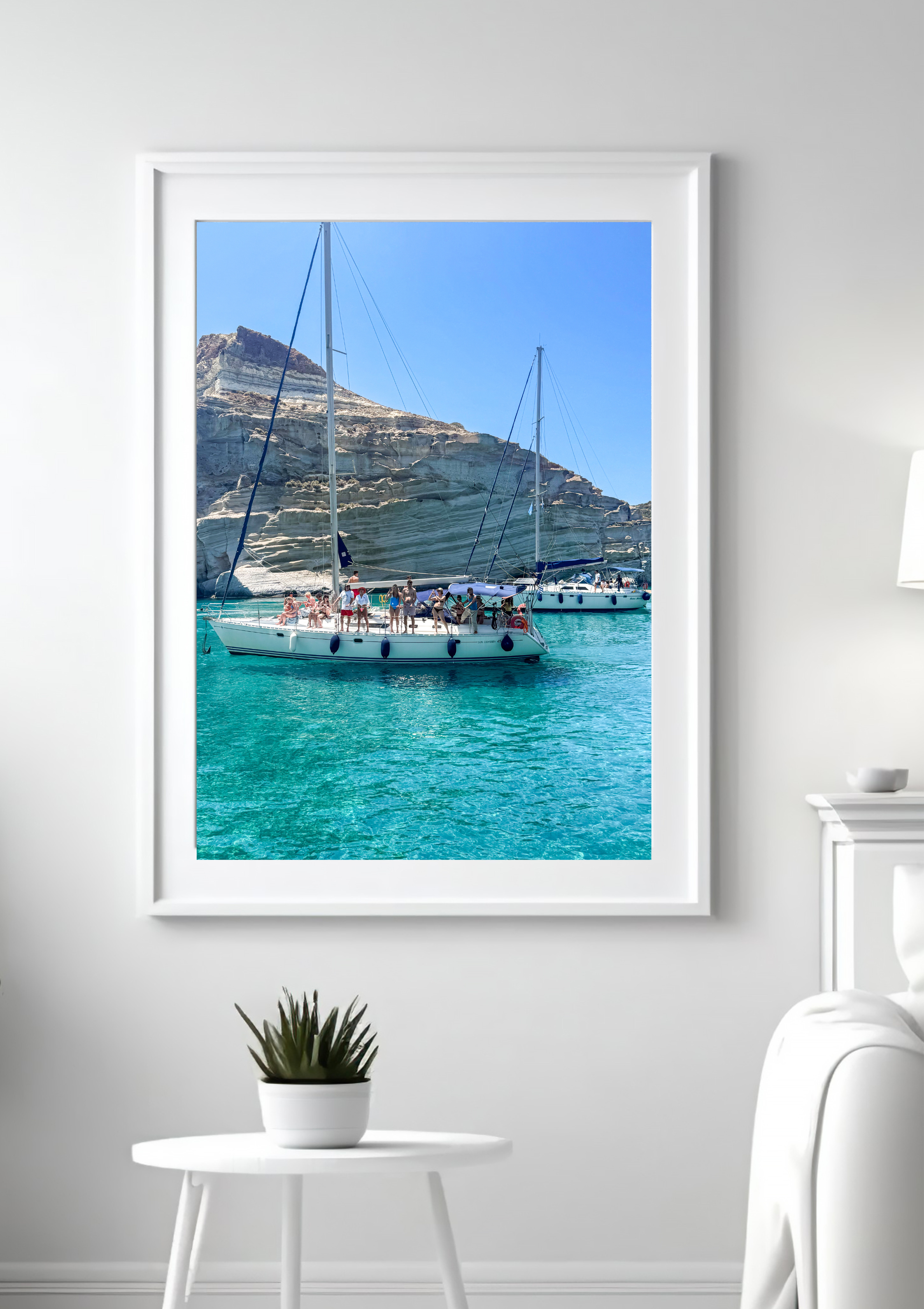 White rocks of the Milos coastline against the blue Aegean – photographic wall art print
