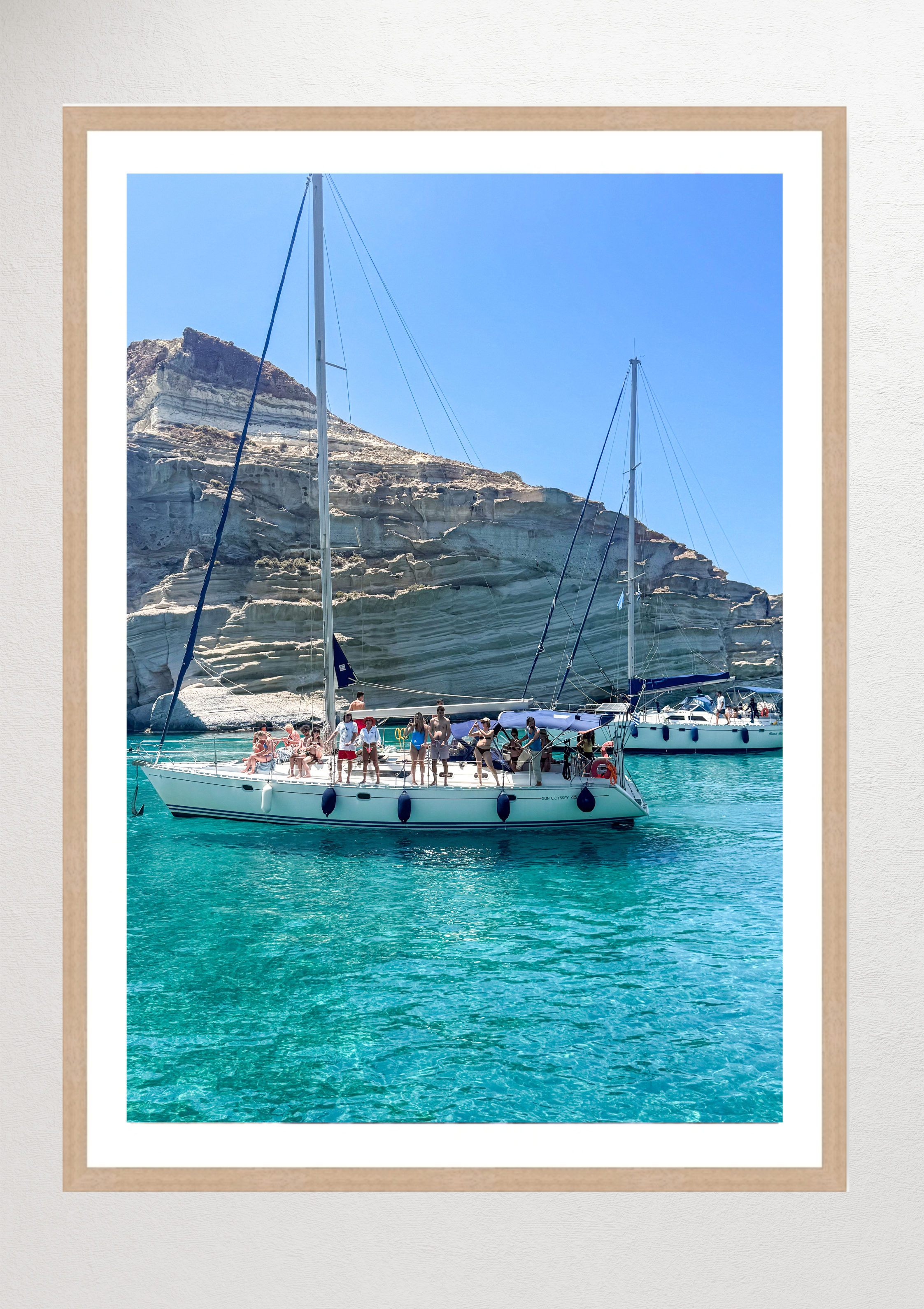 White rocks of the Milos coastline against the blue Aegean – photographic wall art print