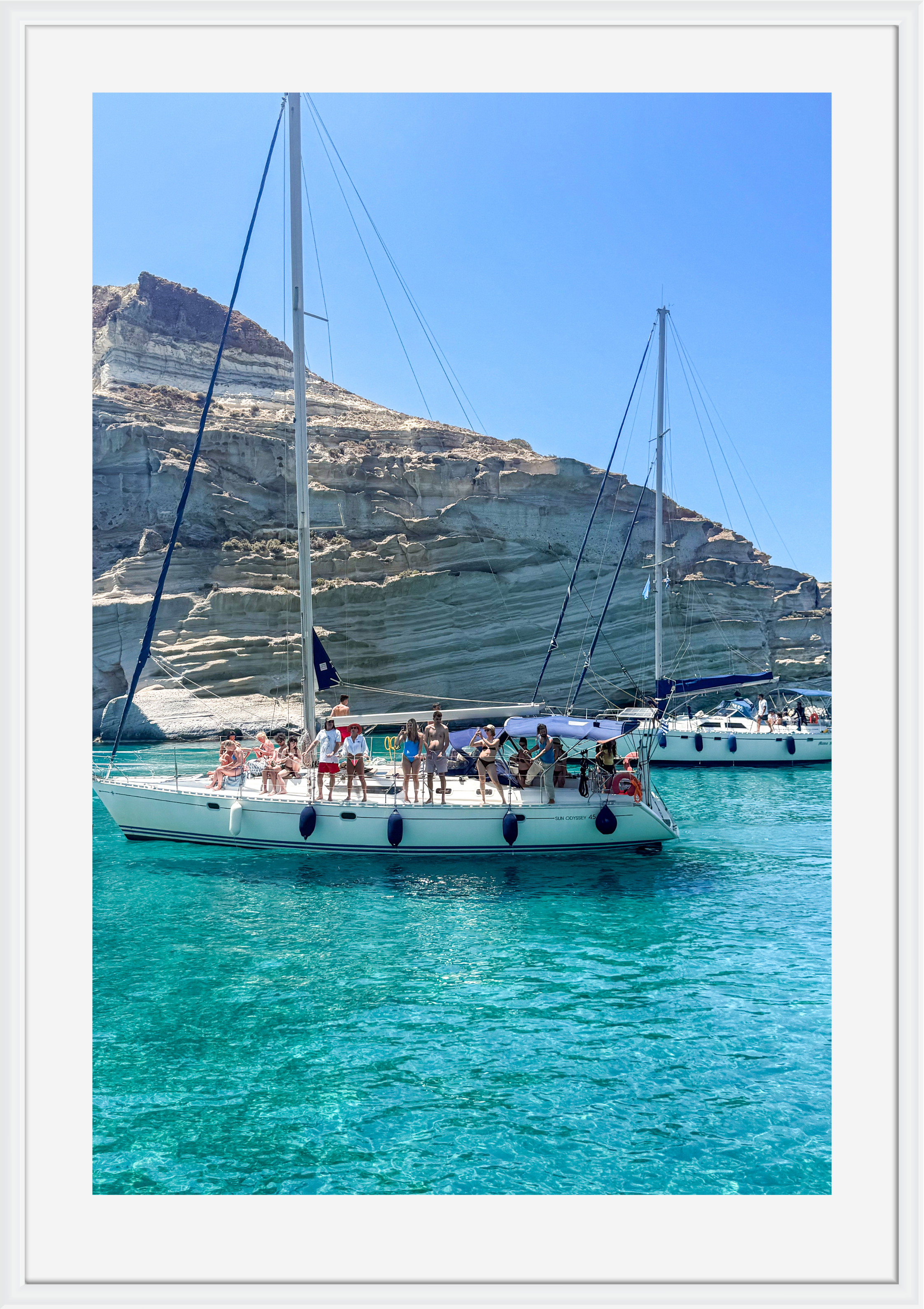 White rocks of the Milos coastline against the blue Aegean – photographic wall art print