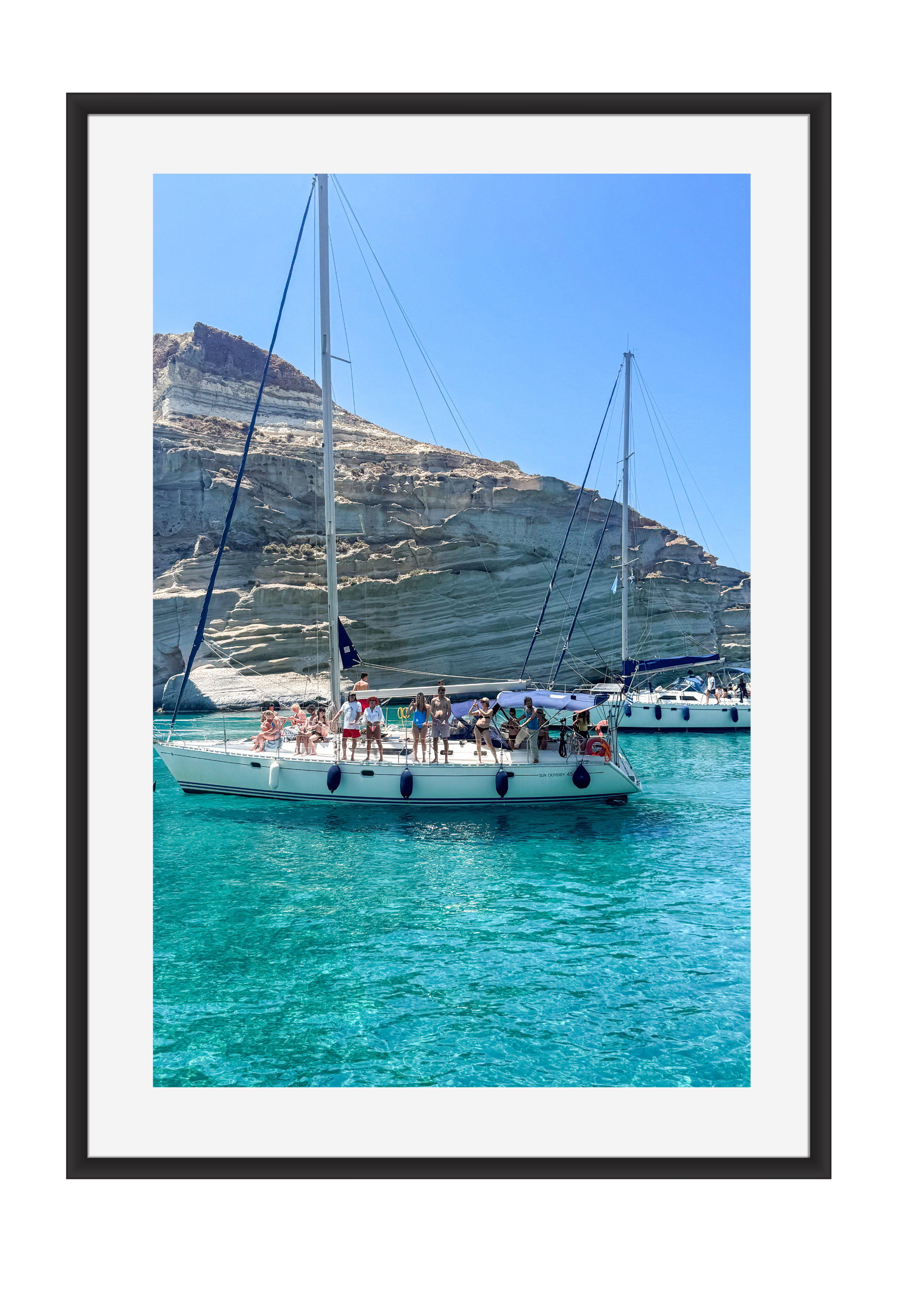 White rocks of the Milos coastline against the blue Aegean – photographic wall art print